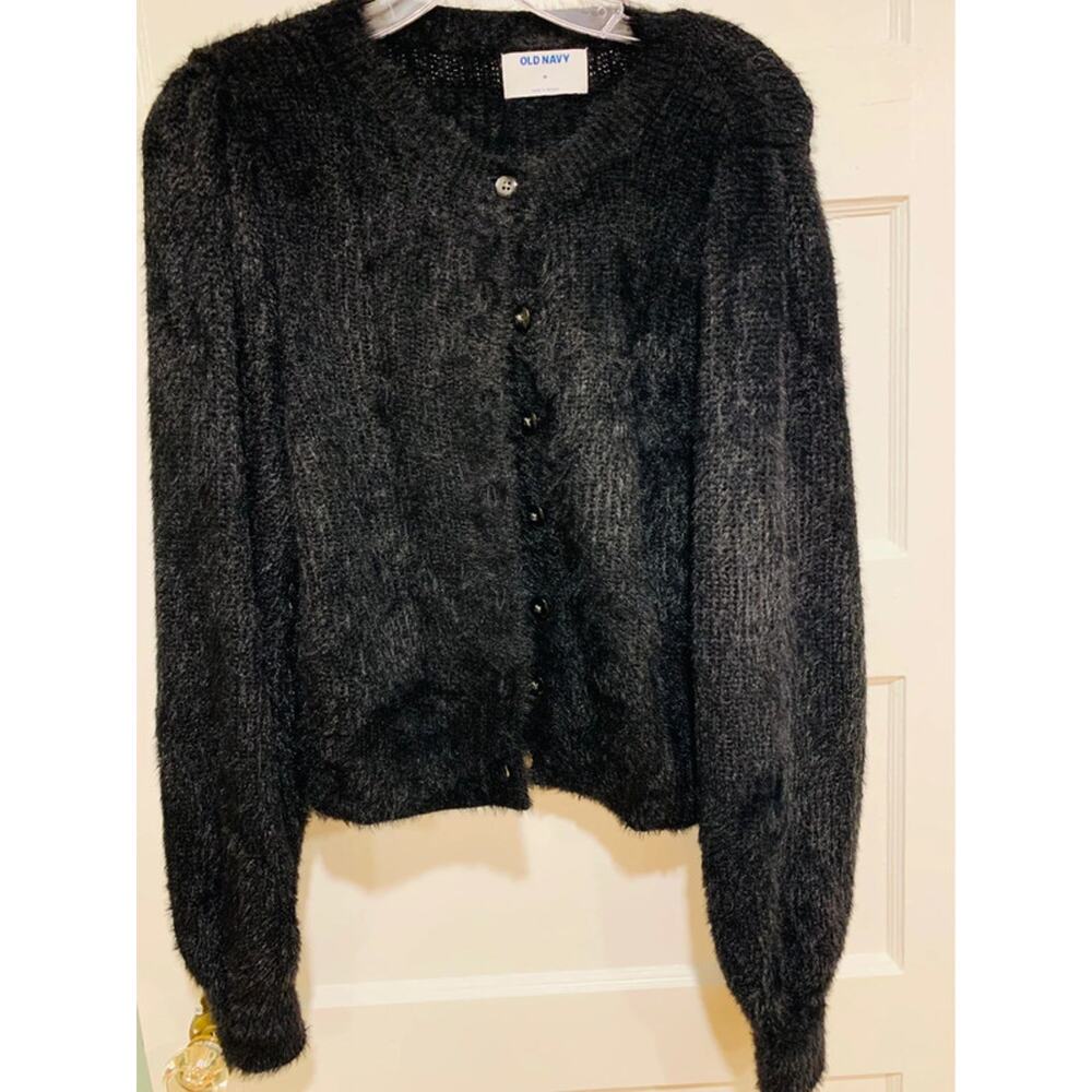 Old Navy Cropped Eyelash Cardigan Black sWomen's Size Medium - Picture 2 of 6